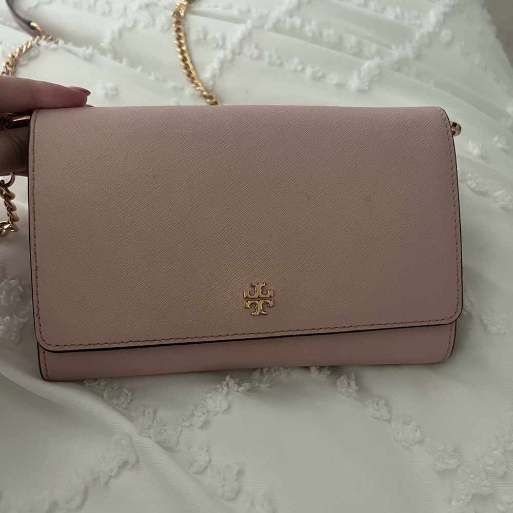 Tory Burch Blush Pink Leather Chain Crossbody with Gold Hardware
